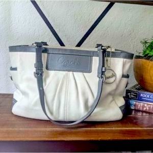 Gray & White Coach Leather Handbag Purse